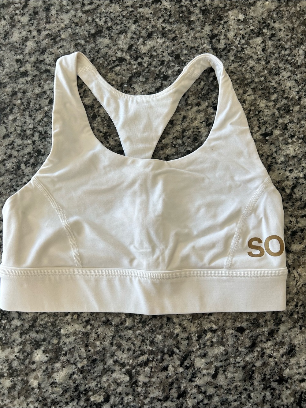 lululemon athletica White Racerback Sports Bra with Gold Logo